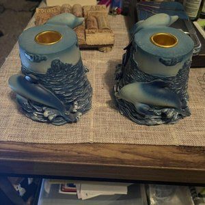 4 Foot Tall Dolphin Swimming on Ocean Candle Holders with Drip Cup
